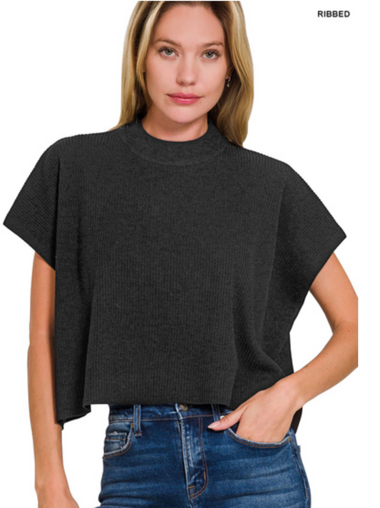 MOCK NECK S/SLV BOXY SWTR