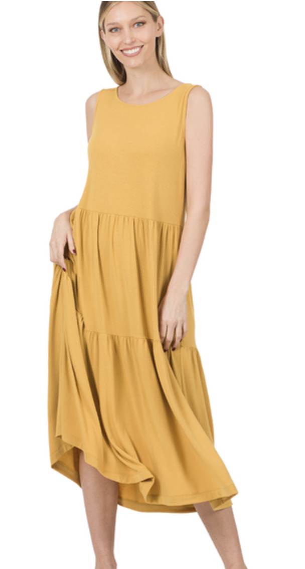 SLVLSS TIERED MIDI DRESS