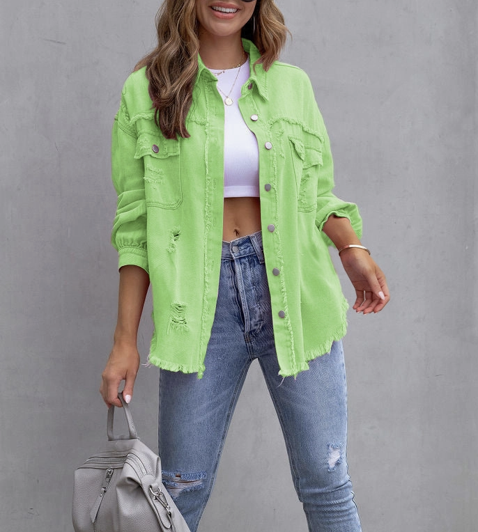 DENIM JACKET DISTRESSED TOP