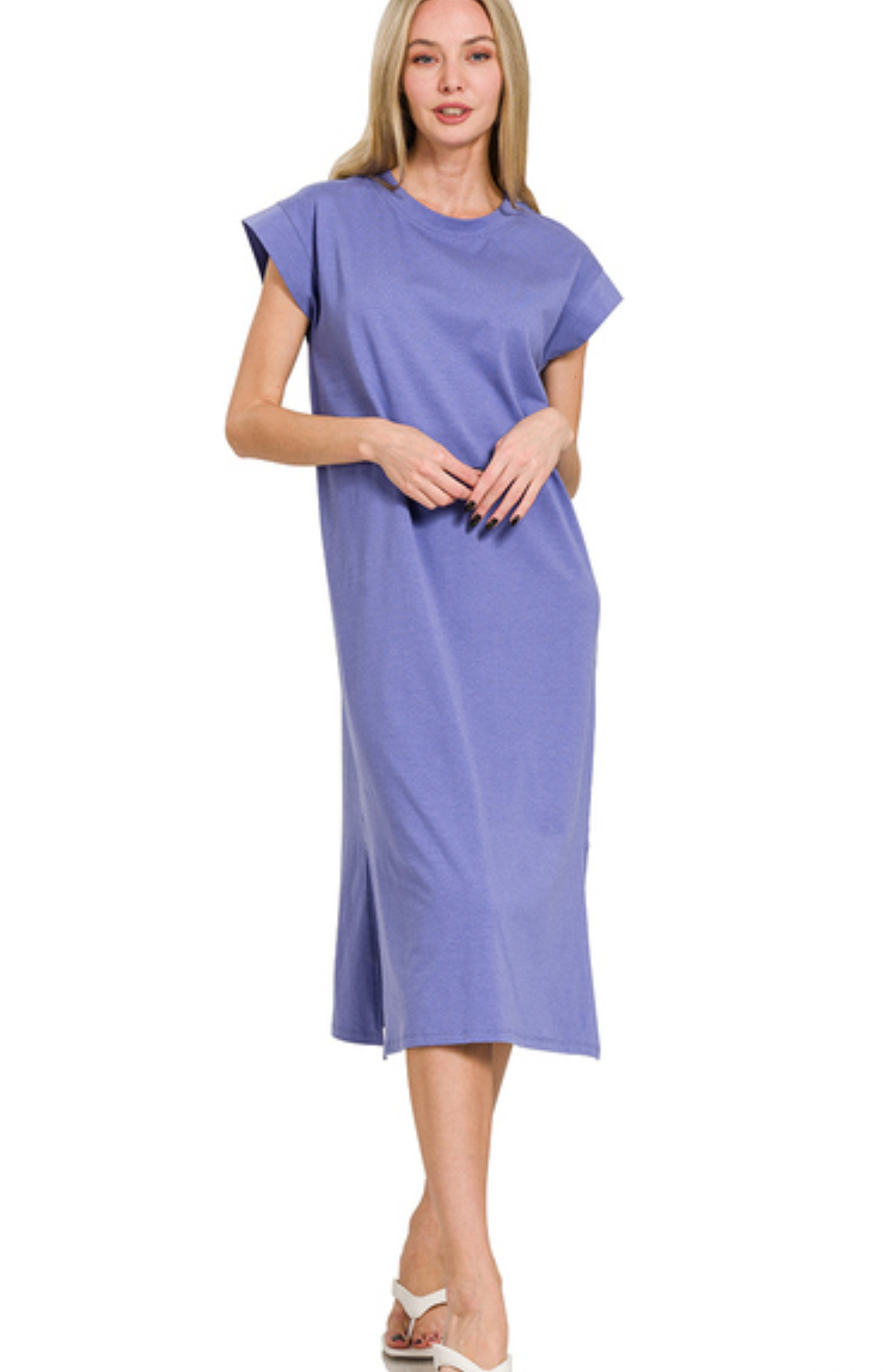 RD NECK S/SLV MIDI DRESS