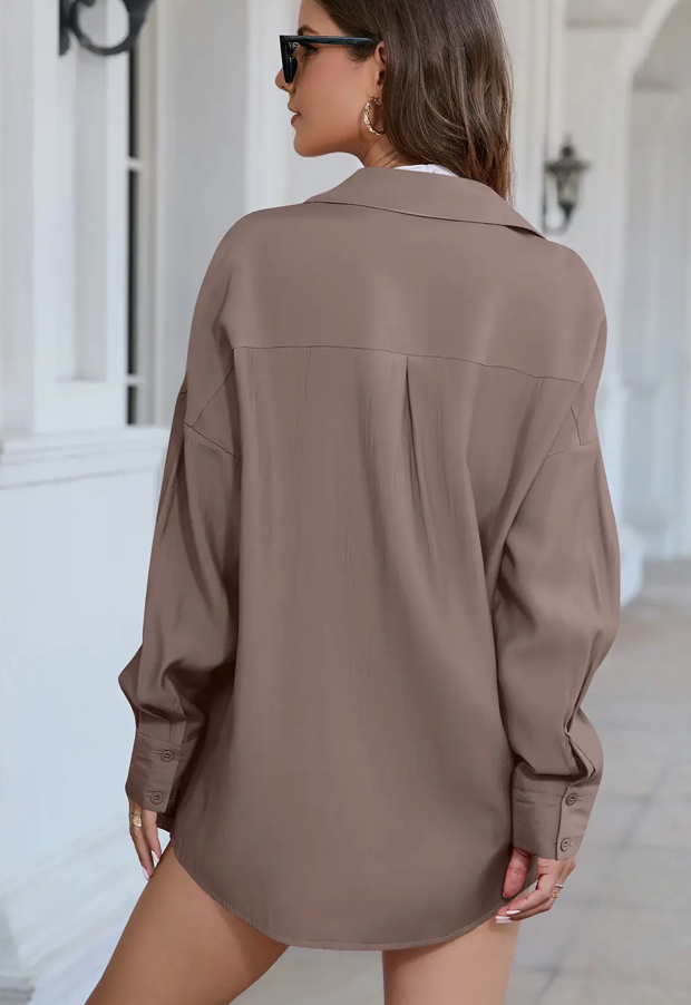 TENCEL BUTTON UP L/SLV TOP