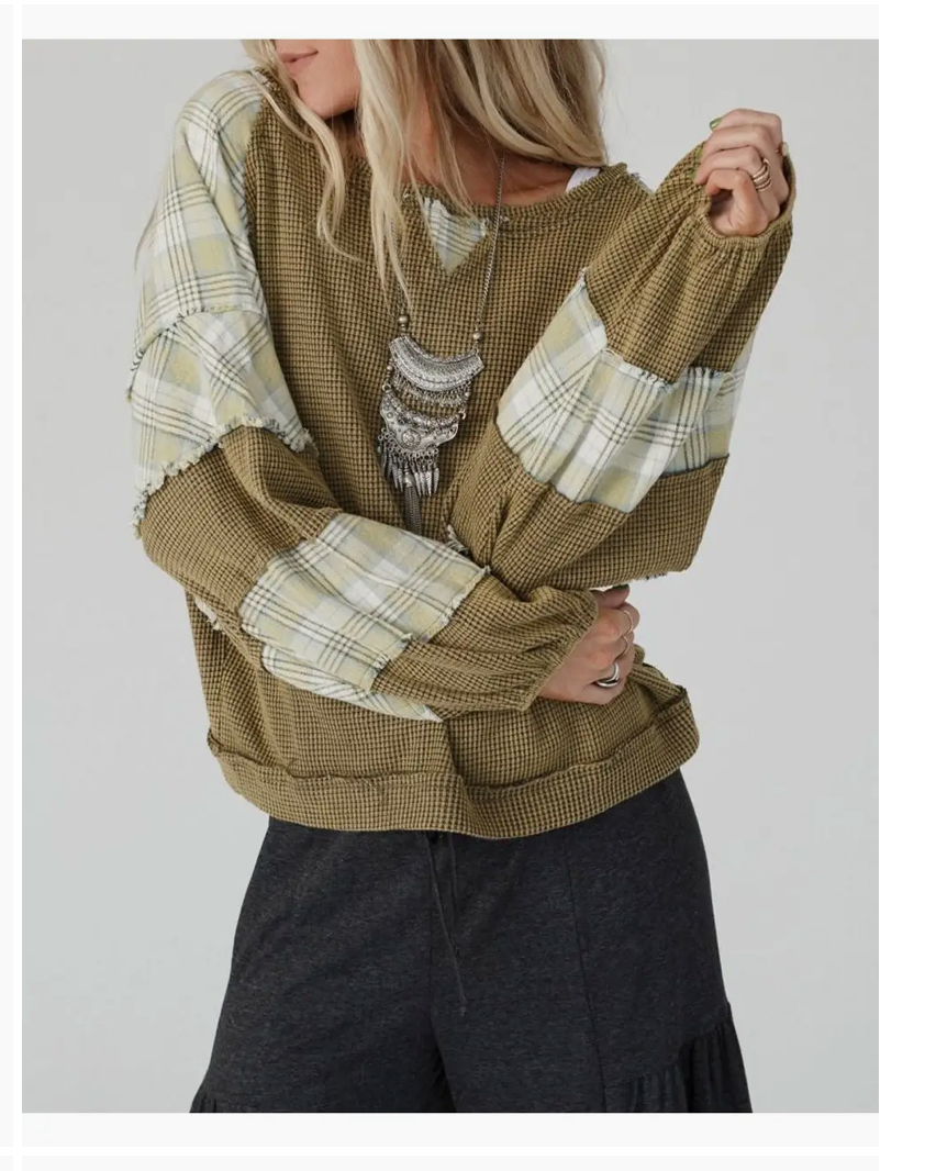 PLAID WAFFLE TOP