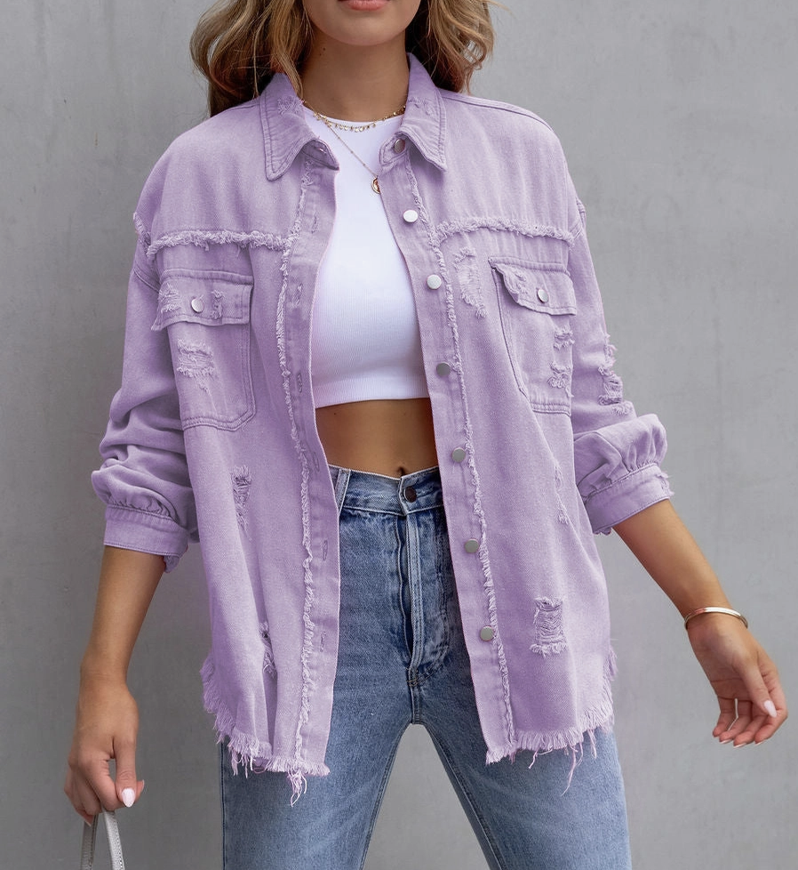 DENIM JACKET DISTRESSED TOP