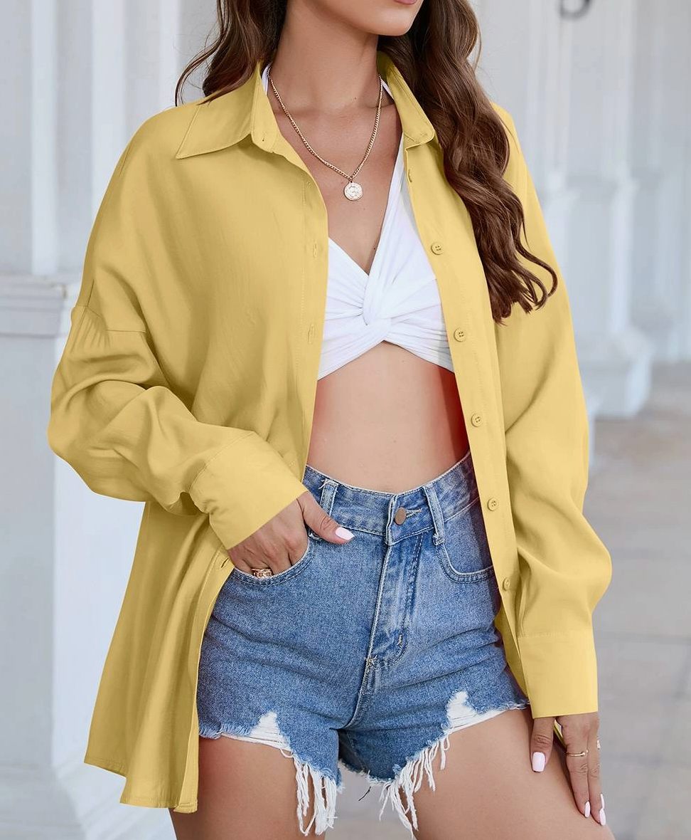 TENCEL BUTTON UP L/SLV TOP