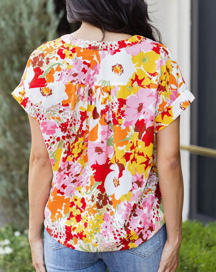 FLORAL VNECK S/SLV