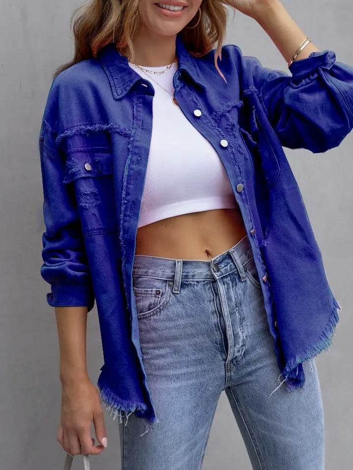 DENIM JACKET DISTRESSED TOP