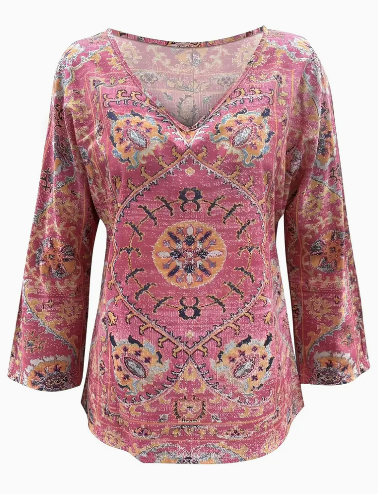 VNECK BOHO 3/4 SLEEVE TOP