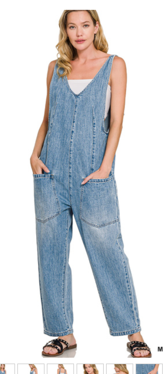 DENIM ADJ STRAP BAGGY JUMPSUIT
