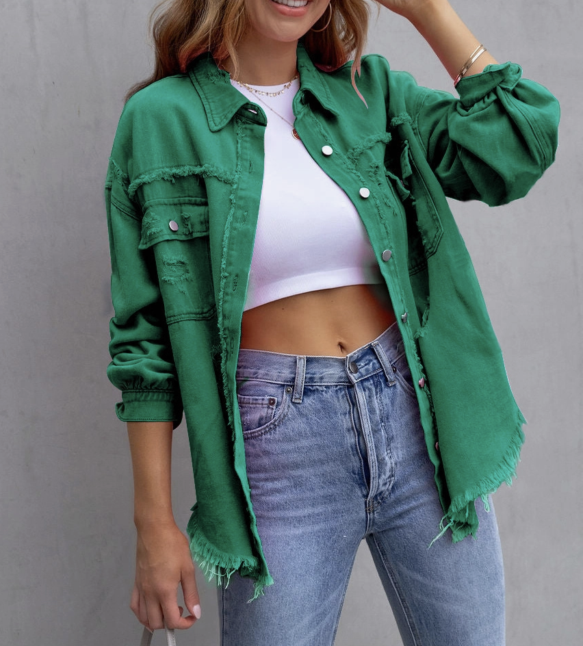 DENIM JACKET DISTRESSED TOP