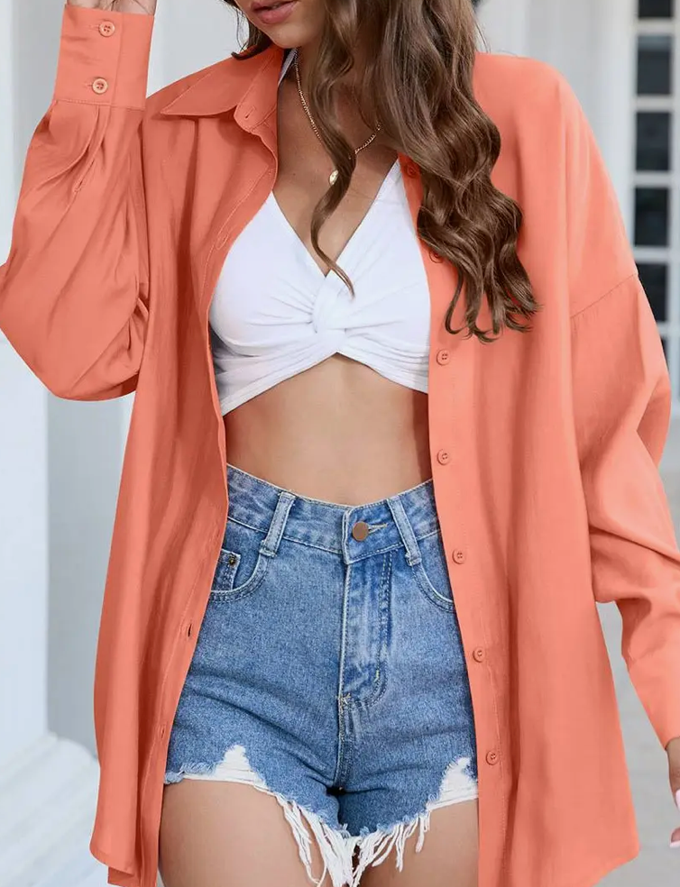 TENCEL BUTTON UP L/SLV TOP