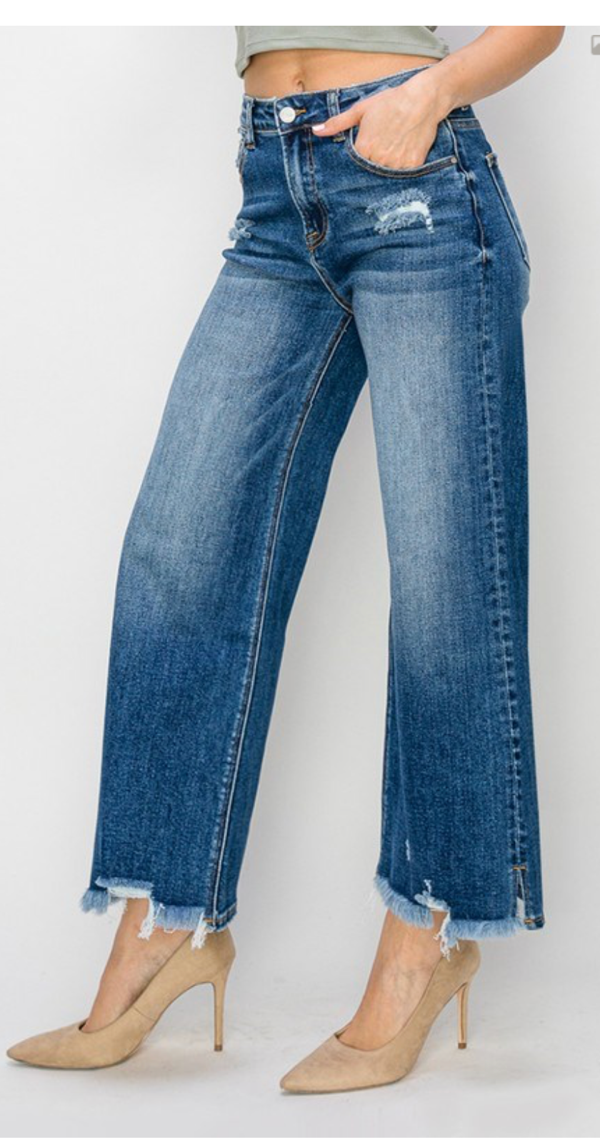 HR SIDE SLIT FRAYED WIDE HEM