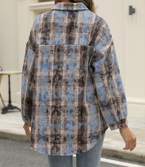 PLAID SHACKET CHCK'D RIPPED