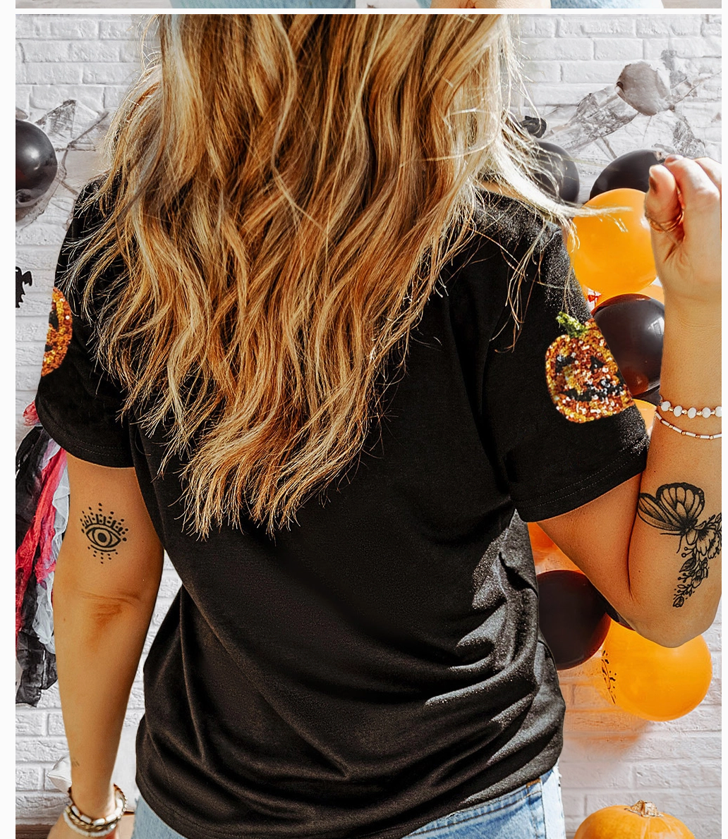 SEQUIN PUMPKIN FACE TEE