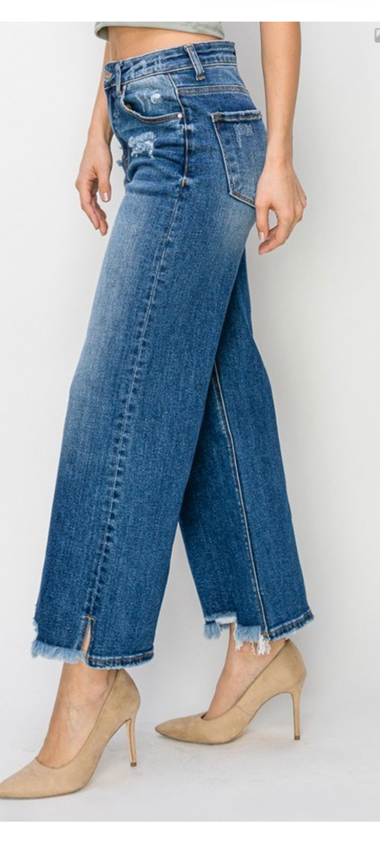 HR SIDE SLIT FRAYED WIDE HEM