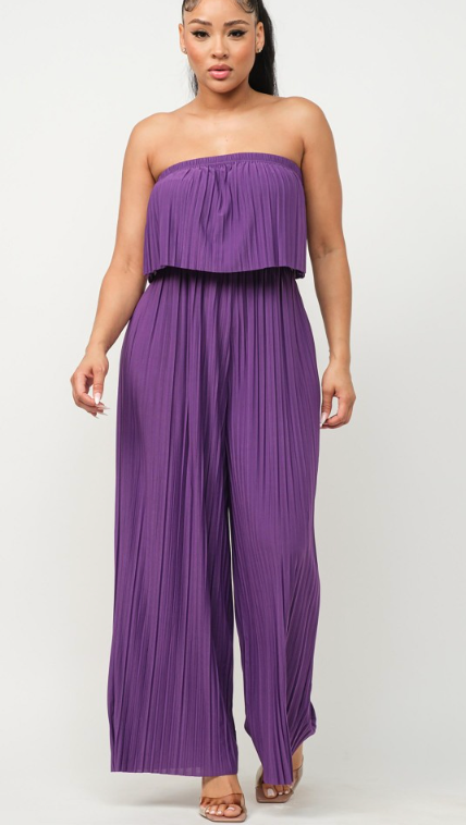 PLEATED STRAPLESS JUMPSUIT