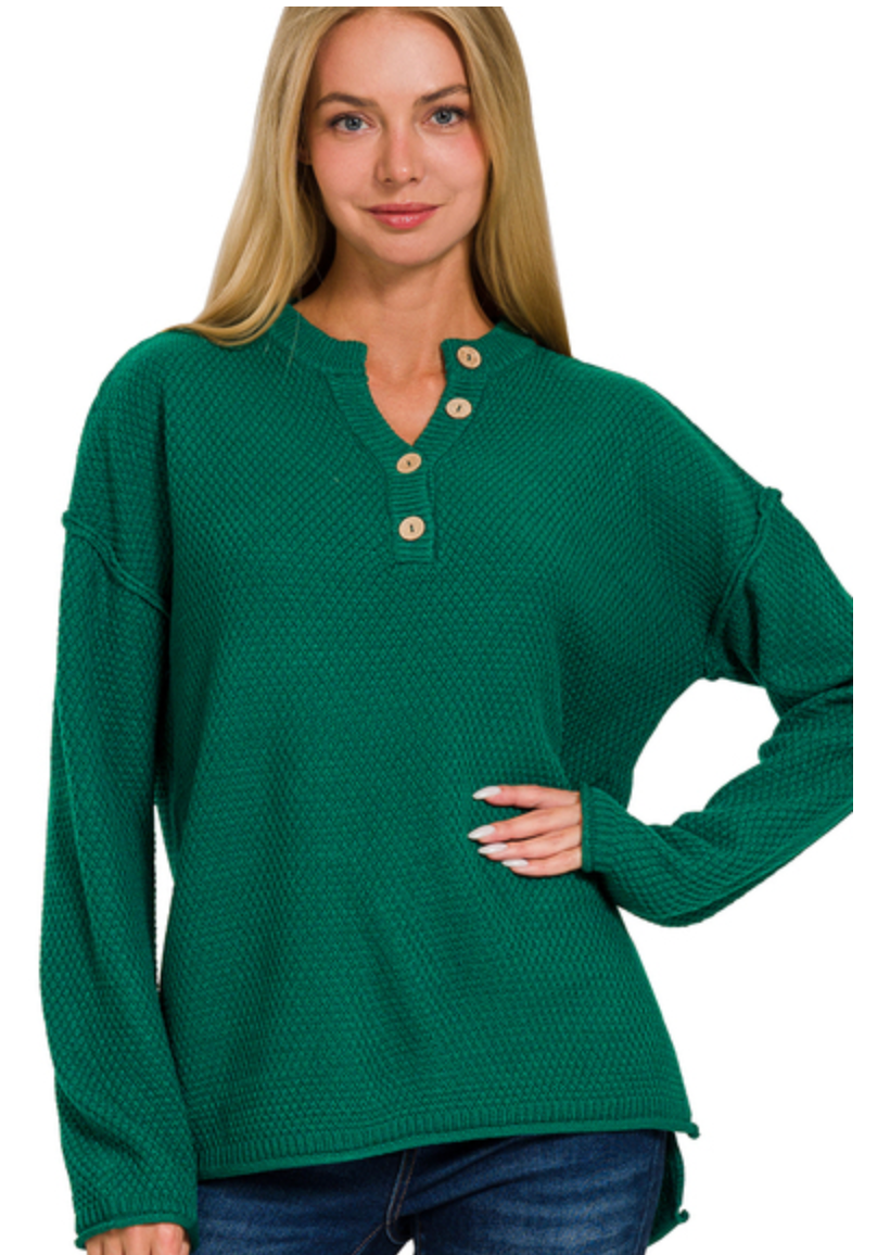 BUTTON HENLEY SWEATER