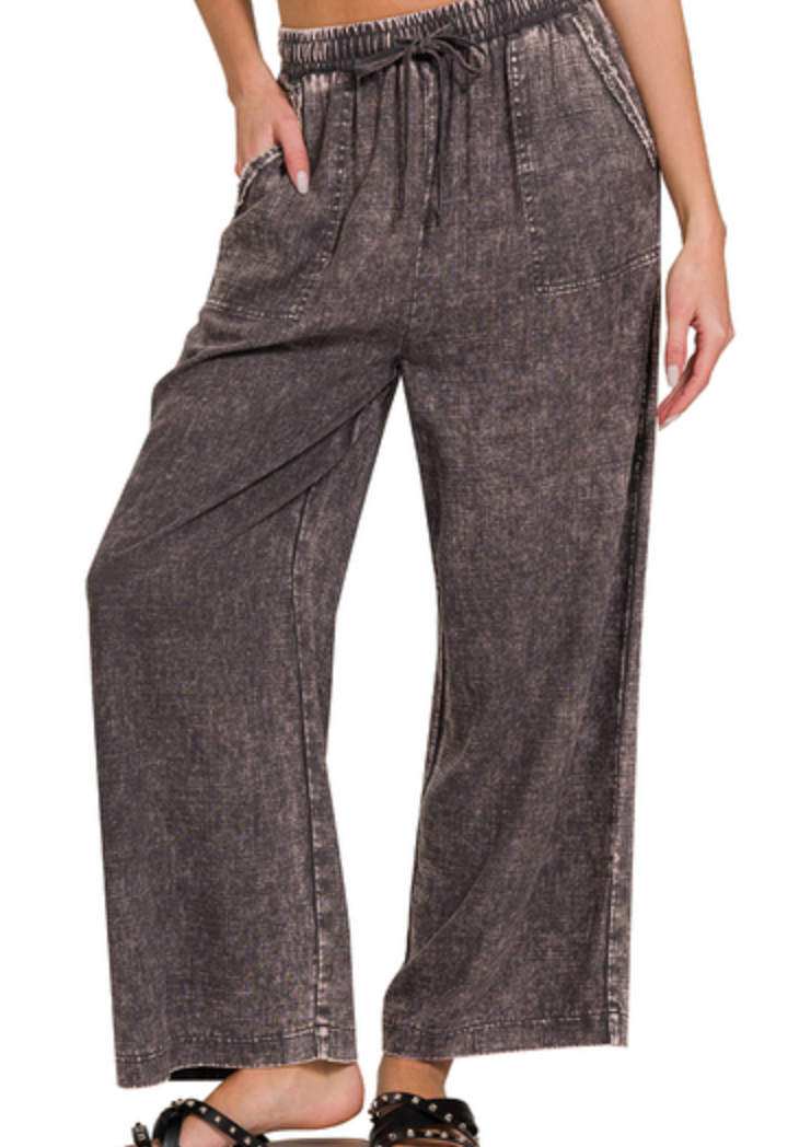 LINEN PANT-ACID WASH ELASTIC