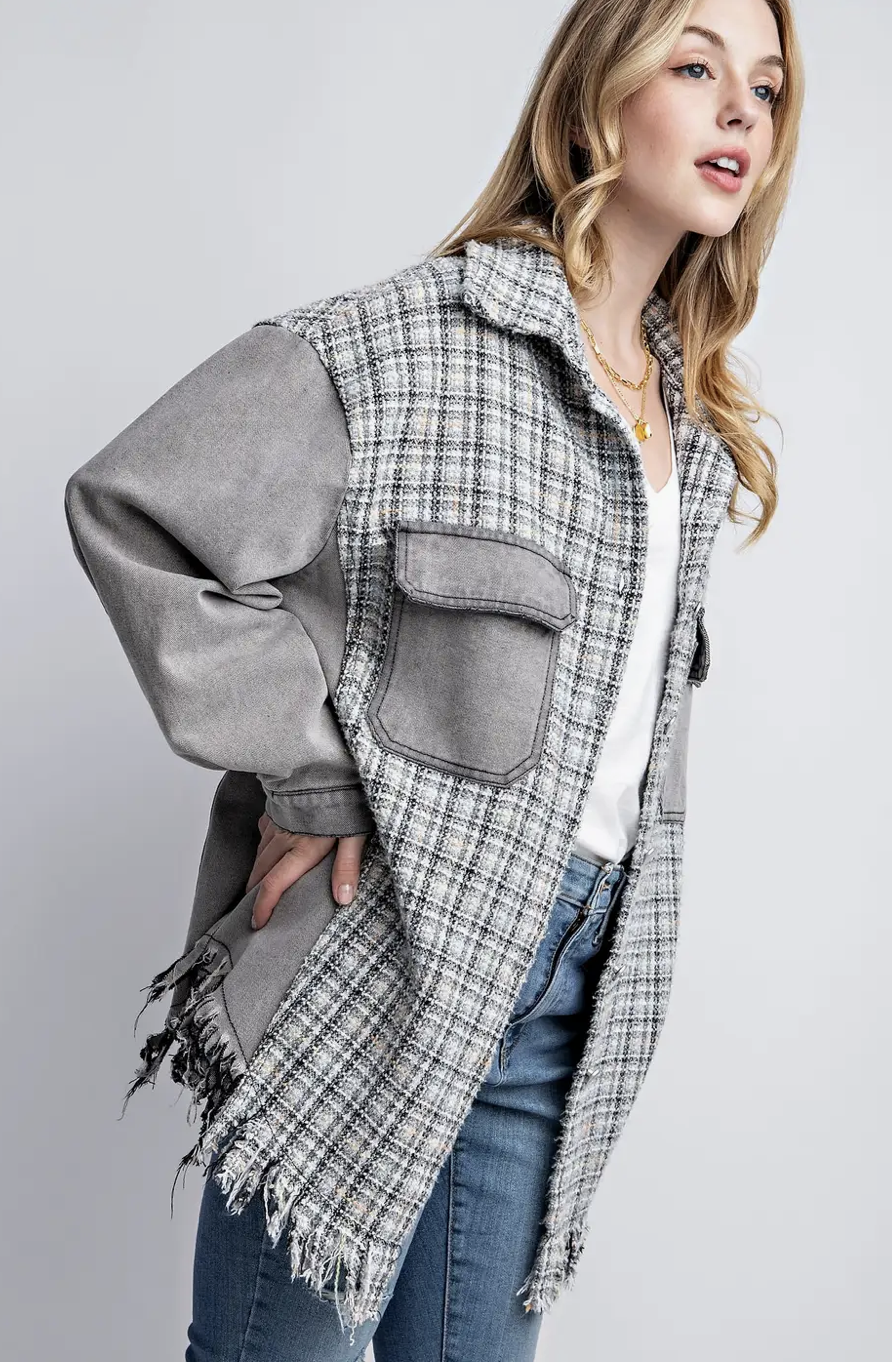 TWEED MIXED DENIM SHACKET