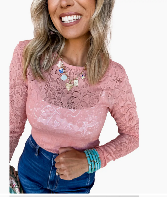 FLORAL LACE L/SLV TOP