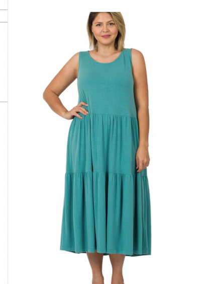 SLVLSS TIERED MIDI DRESS