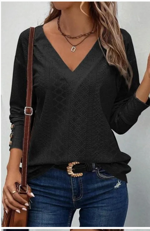 EYELET VNECK TOP