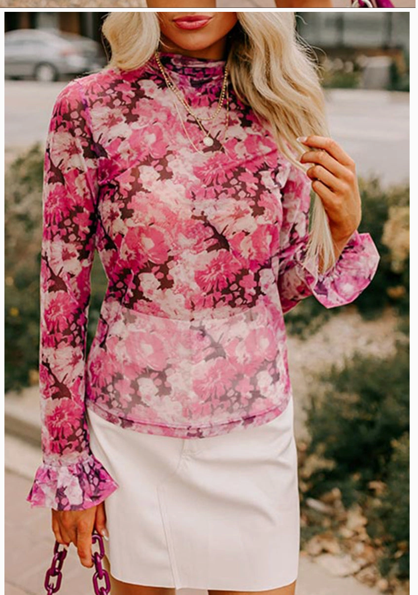FLORAL MESH MOCKNECK TOP