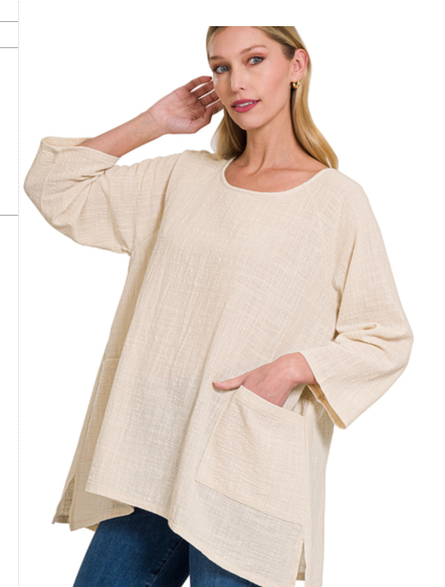 GAUZE HI-LOW L/S TOP