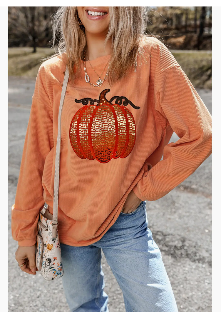 PUMPKIN CORDED PULLOVER