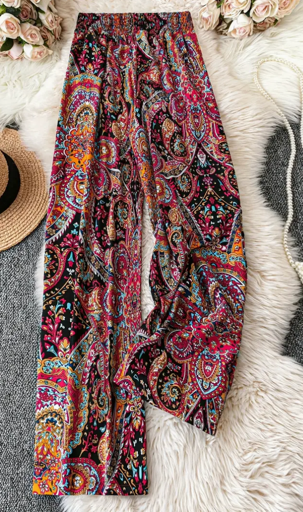 PAISLEY PRINT WIDE LEG PANT