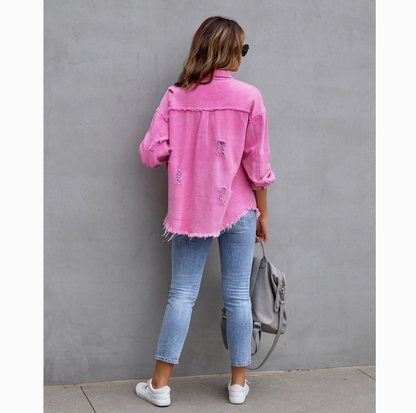 DENIM JACKET DISTRESSED TOP