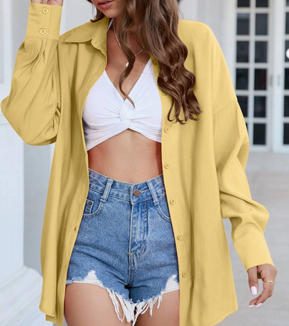 TENCEL BUTTON UP L/SLV TOP