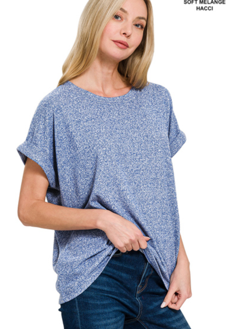 SOFT MELANGE HACCI S/SLV RD NK TOP
