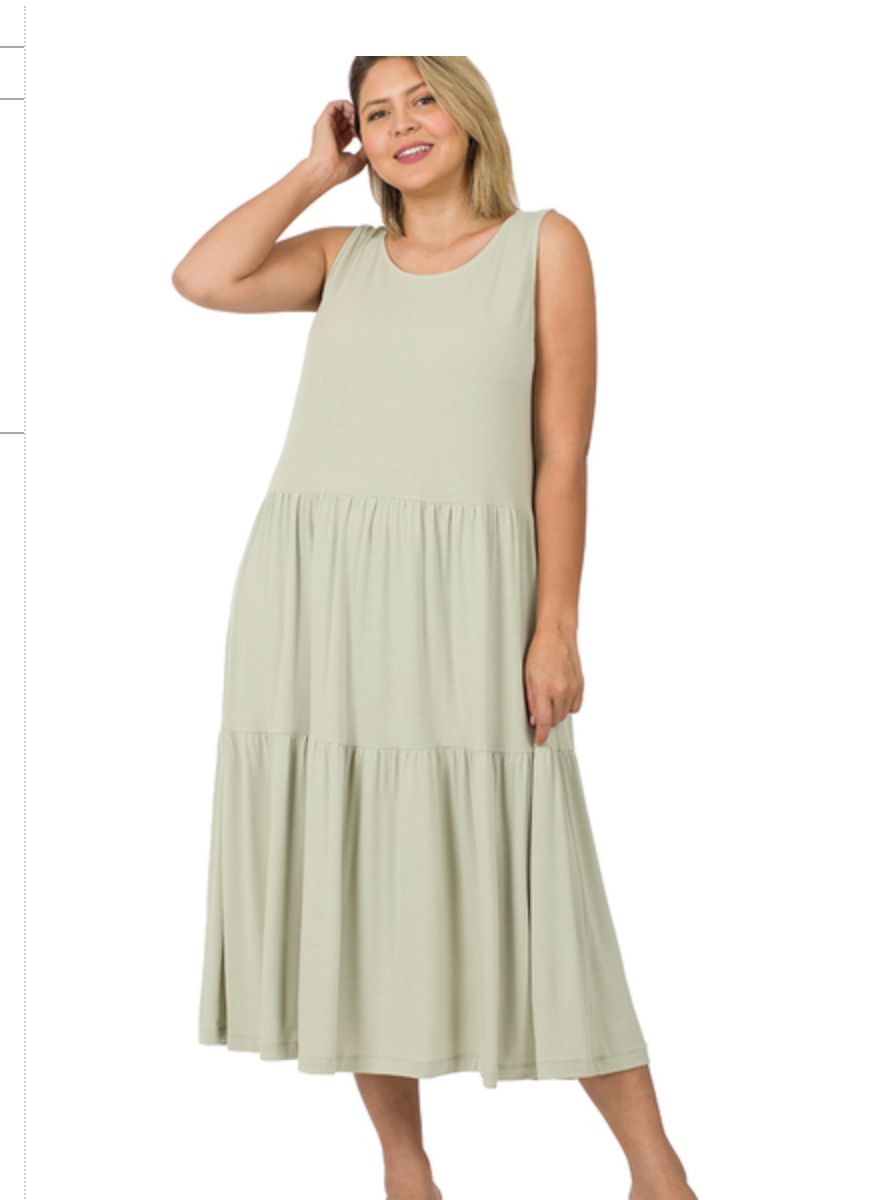 SLVLSS TIERED MIDI DRESS
