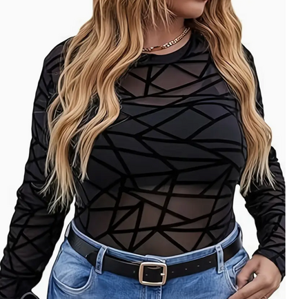 MESH GEOMETRC L/SLV TOP