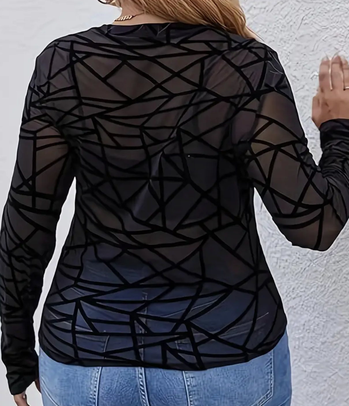 MESH GEOMETRC L/SLV TOP