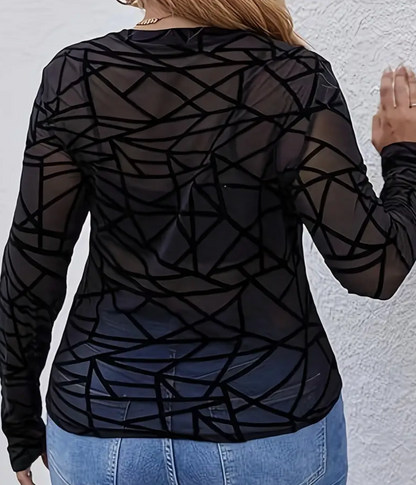 MESH GEOMETRC L/SLV TOP