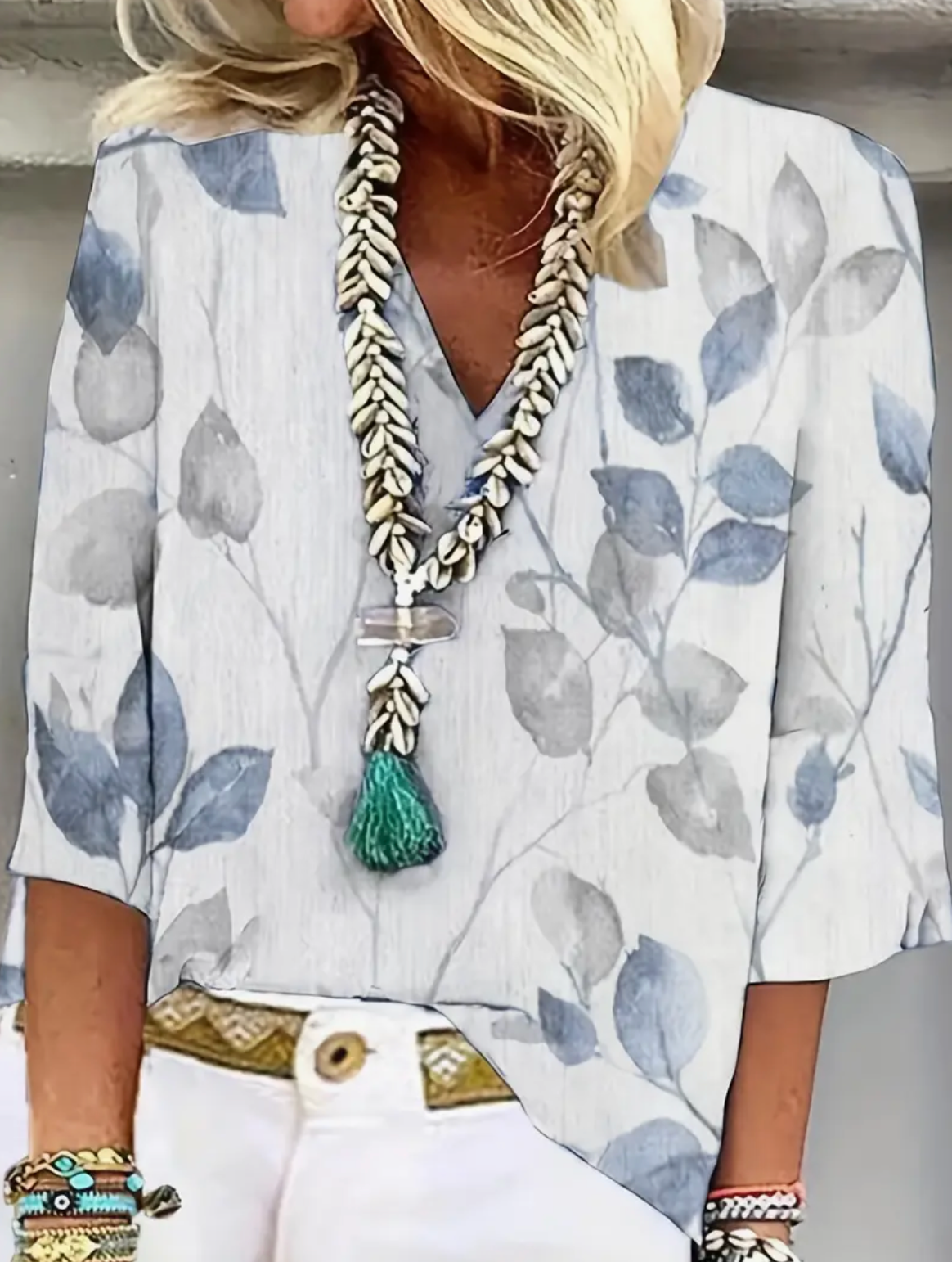 LEAF PRINT 3/4 SLV BLOUSE