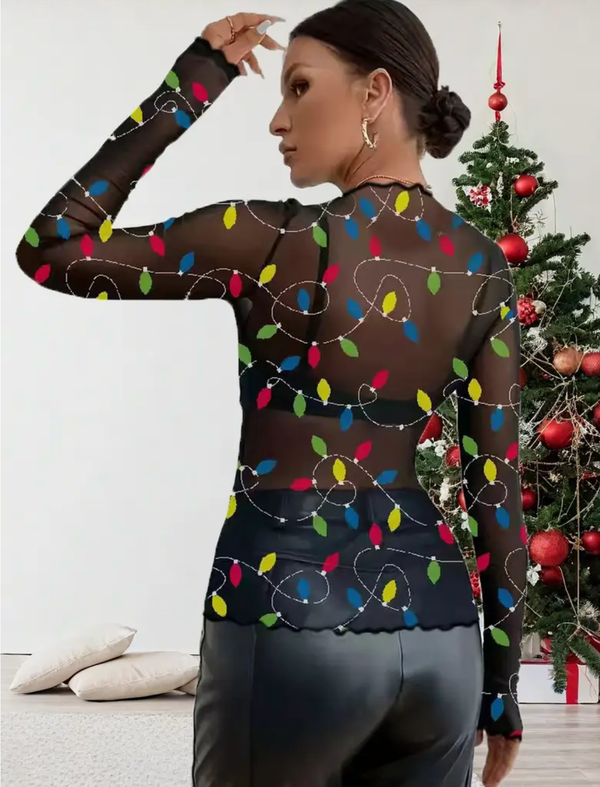 SHEER CHRISTMAS LIGHTS TOP