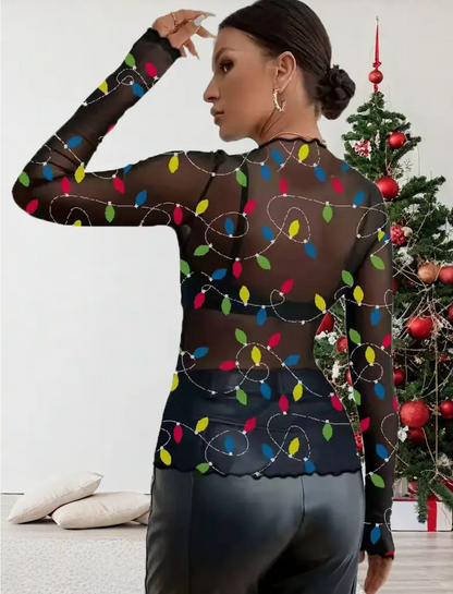 SHEER CHRISTMAS LIGHTS TOP