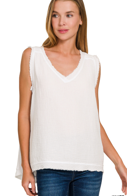 GAUZE RAW EDGE TANK