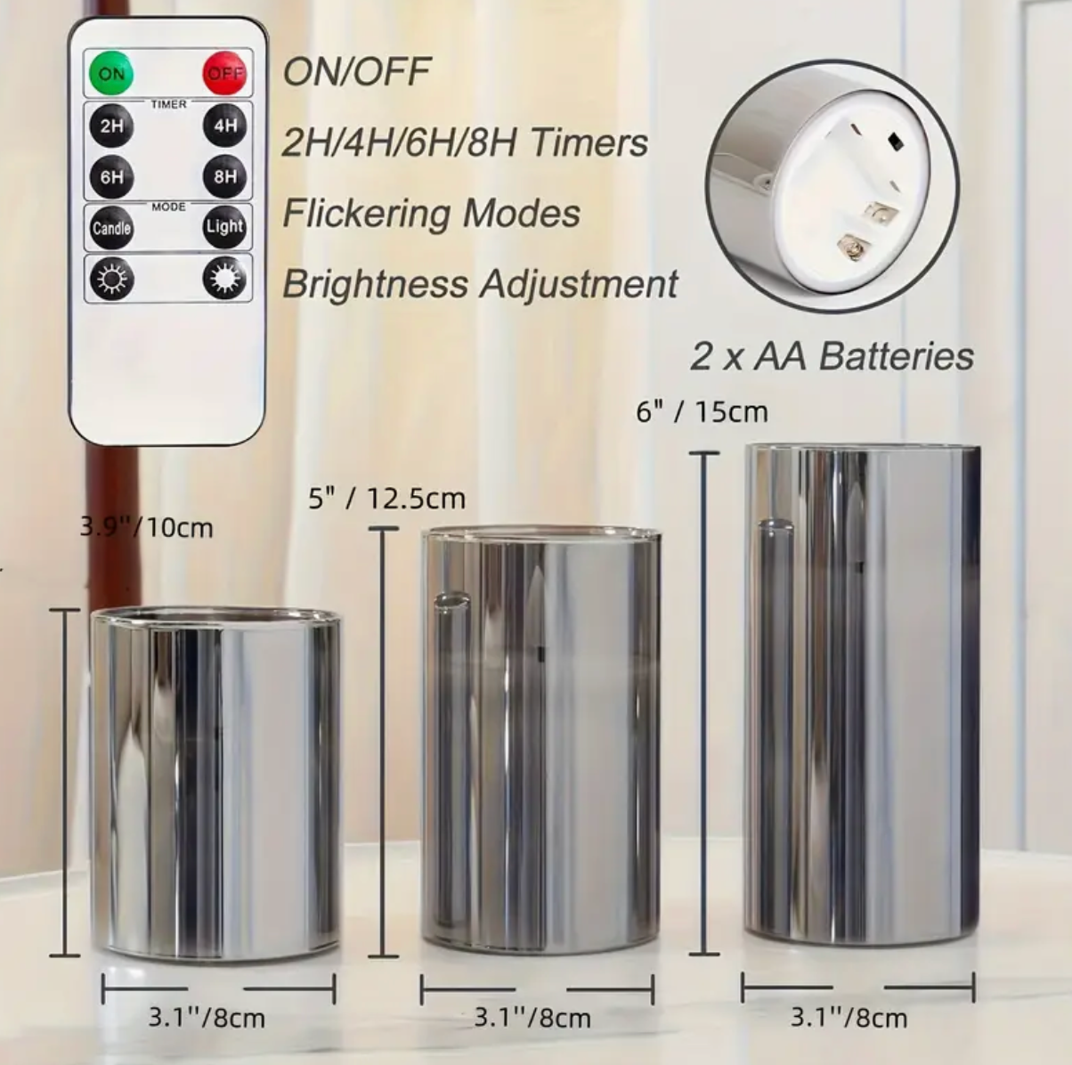 3PC PILLAR FLAMELESS CANDLES