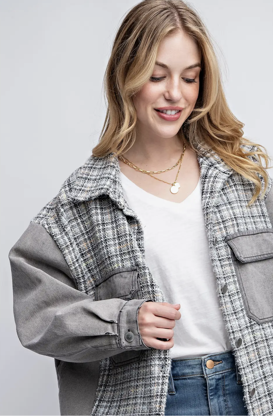 TWEED MIXED DENIM SHACKET