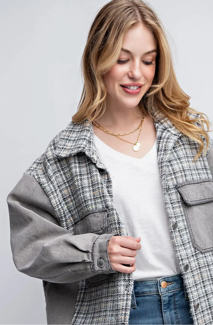 TWEED MIXED DENIM SHACKET