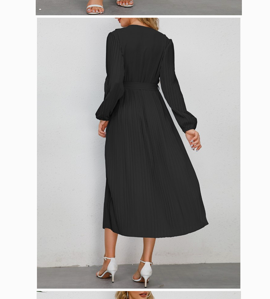 PLEATED BOW TIE VNECK DRESS