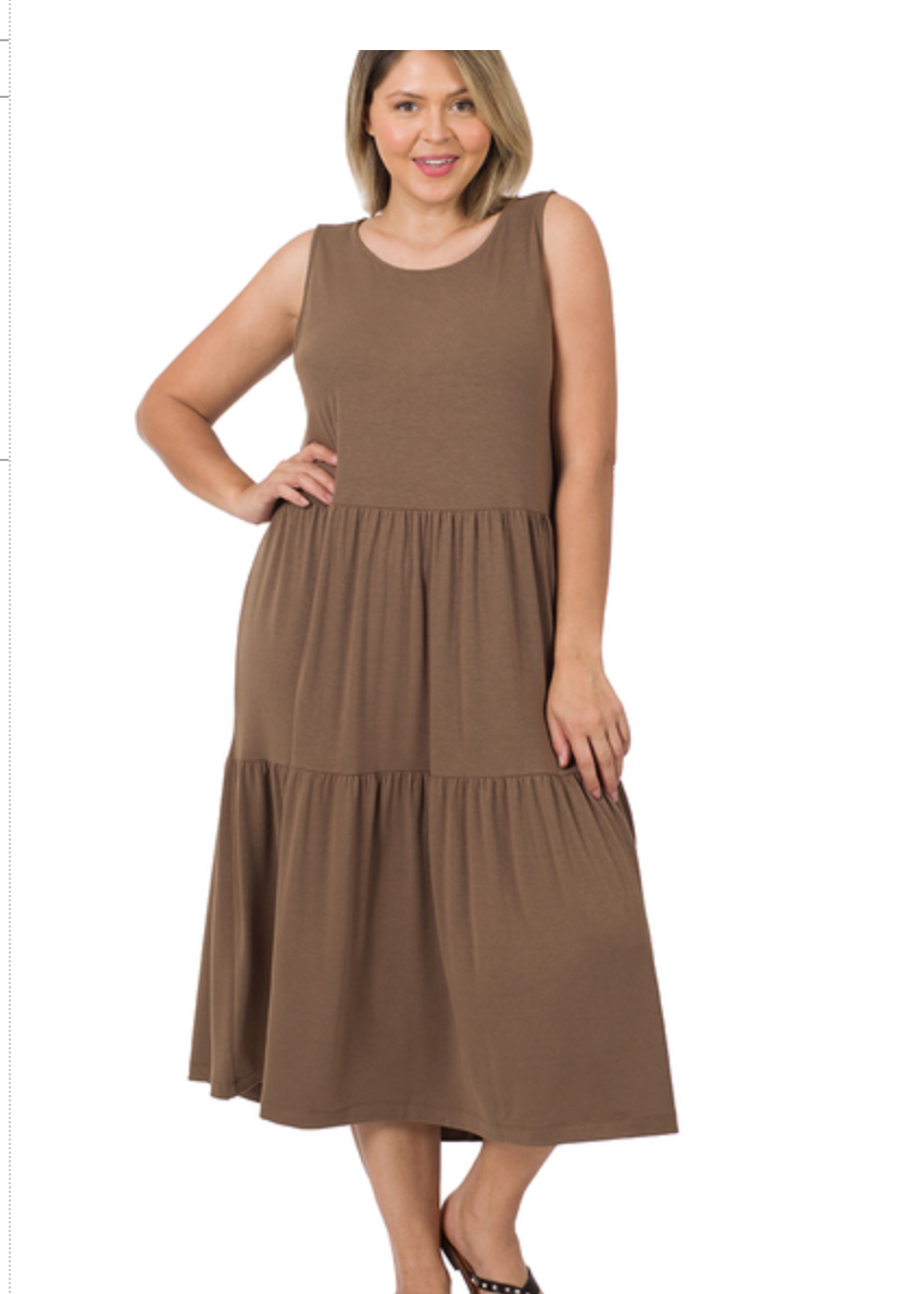 SLVLSS TIERED MIDI DRESS