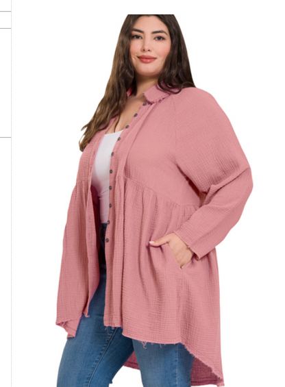 DBL GAUZE PEPLUM TOP