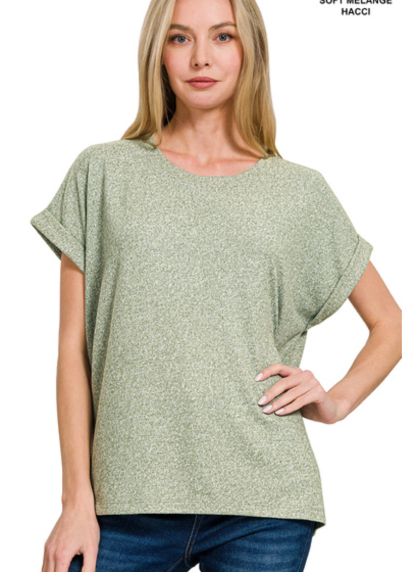 SOFT MELANGE HACCI S/SLV RD NK TOP