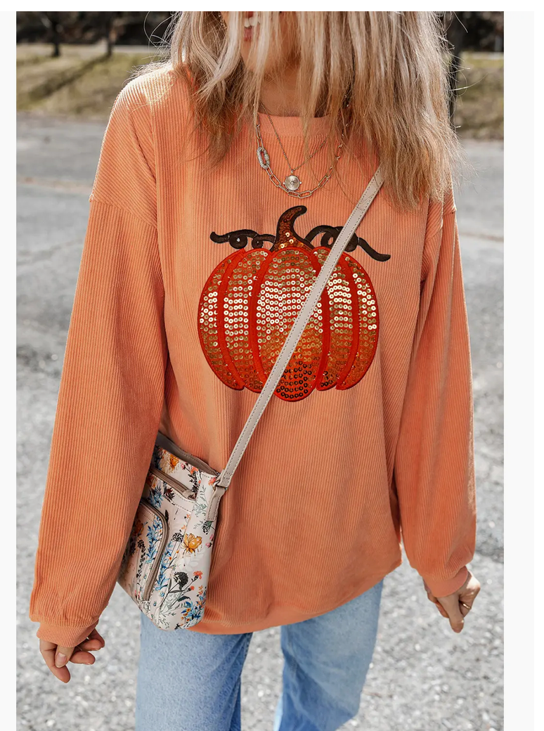 PUMPKIN CORDED PULLOVER