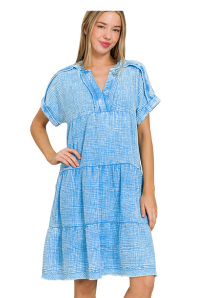 WSHD GAUZE V-NK DRESS