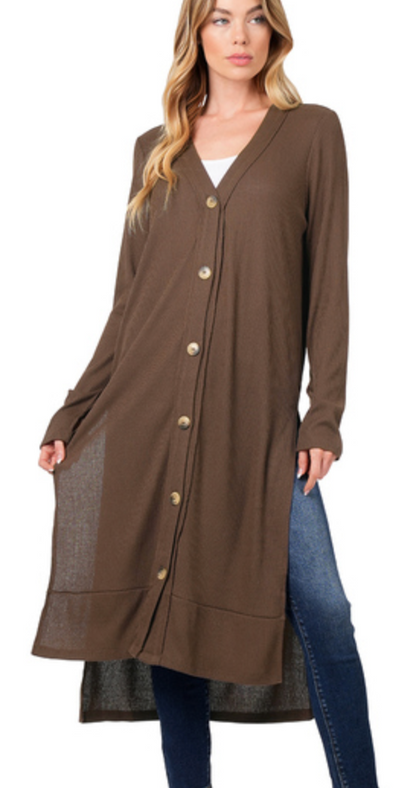 RIBBED LONG CARDIGAN